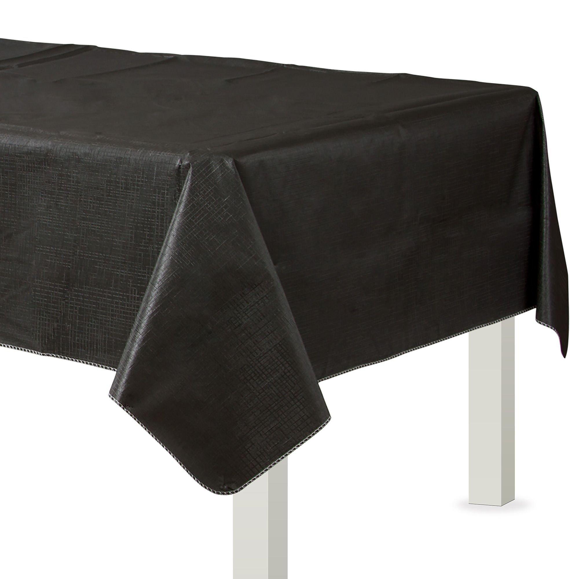 Black Flannel-Backed Vinyl Tablecloth, 54in X 108in | Party City